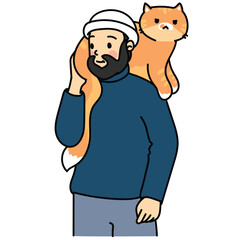 Cat people holding animal cute cartoon drawing vector art