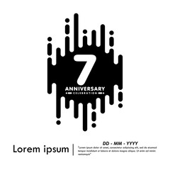 7th years anniversary celebration emblem. black anniversary logo isolated with vertical rounded lines geometric shape on white background. vector illustration template design	
