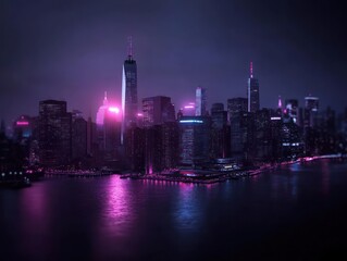 Obraz premium Night Cityscape with Pink and Blue Neon Lights