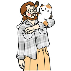 Cat people holding animal cute cartoon drawing vector art