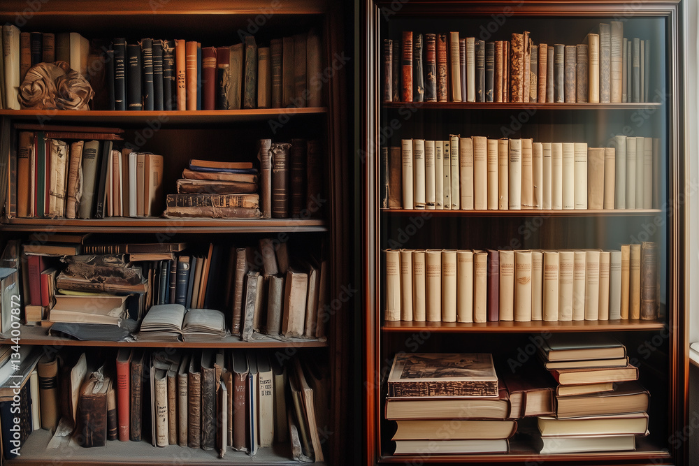 Poster comparing an old bookshelf filled with dusty books to a new bookshelf with pristine volumes