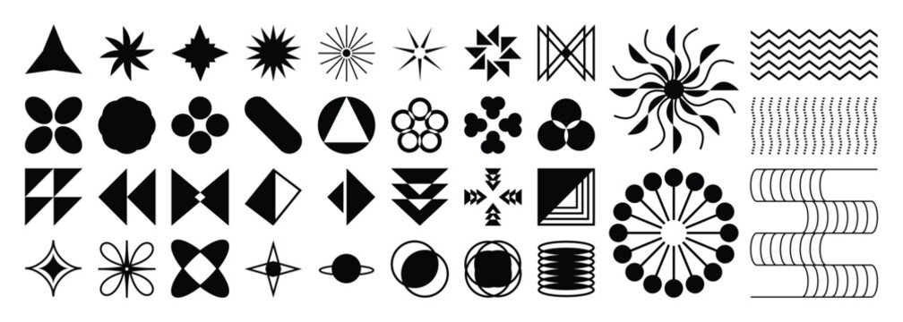 Set of abstract geometric shapes element vector. Collection of contemporary figure, circle, flower, sparkle, triangle, line ,frame, star. Design element for banner, prints, stickers, decor, icon.