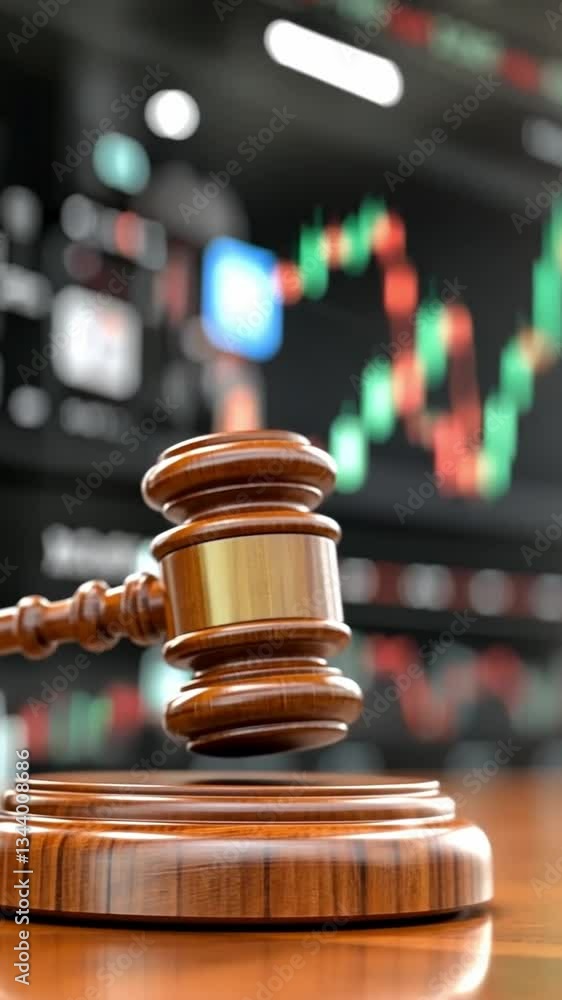 Poster justice system animated representation with gavel on digital background