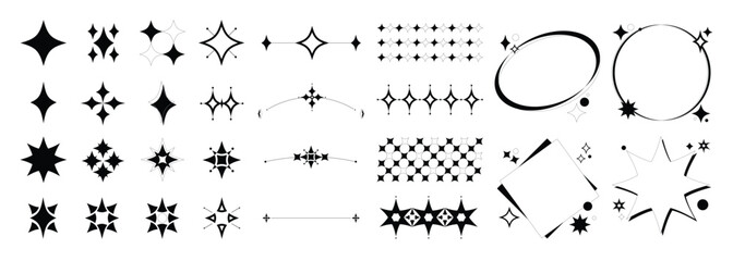 Set of abstract geometric shapes element vector. Collection of contemporary figure, circle, flower, sparkle, triangle, line ,frame, star. Design element for banner, prints, stickers, decor, icon.