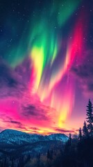 Aurora Borealis over mountains at night