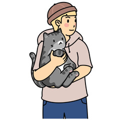 Cat people holding animal cute cartoon drawing vector art