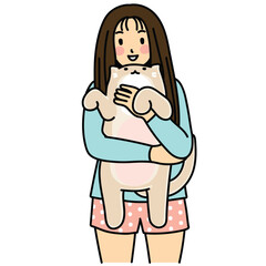 Cat people holding animal cute cartoon drawing vector art