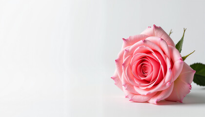 Fototapeta premium Pink rose blooming against a simple white background 