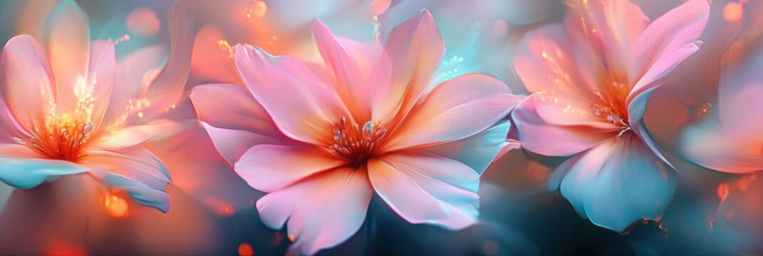 Vibrant Close-Up of Abstract Ethereal Flowers in Pastels and Neon Hues