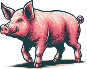 Fototapeta premium Pig flat cartoon isolated on transparant background. Vector illustration.
