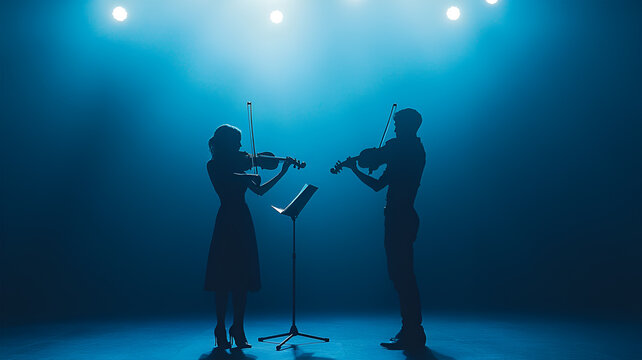 A passionate violin duet on a minimalist stage