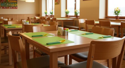 Dining Room Interior with Tables Chairs and Setting Arrangement
