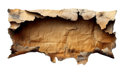 Ancient Parchment: A weathered and torn parchment scroll, evocative of historical documents and aged manuscripts, ideal for adding a touch of vintage authenticity to any project.