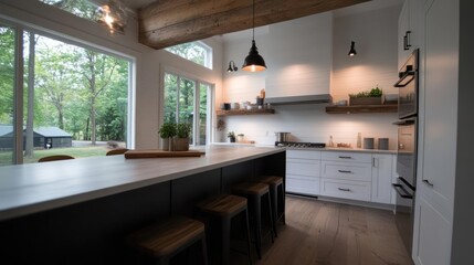 Fototapeta premium Modern Kitchen Interior with White Cabinets and Concrete Countertops