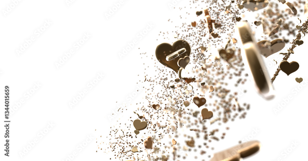 Poster falling red and pink hearts isolated on transparent background. valentine’s day design. 3d rendering