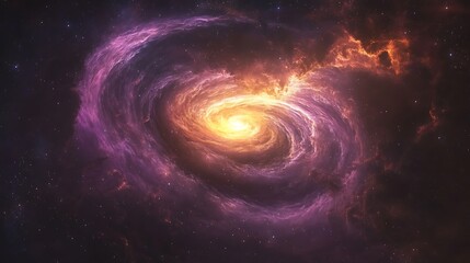 Fototapeta premium A cosmic swirl of purple and orange nebulae, a celestial dance of swirling stardust and fiery energy, captured in vibrant detail.