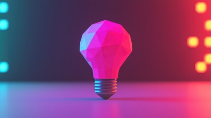 Geometric Pink Light Bulb with Neon Background in Vibrant Digital Aesthetic for Creative Designs