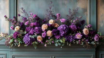 Naklejka premium A green mantle with a floral arrangement of purple flowers