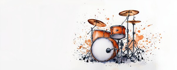 Colorful drum set with vibrant splashes, perfect for music event promotions and artistic expressions.