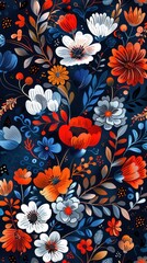 Vibrant floral pattern on navy background