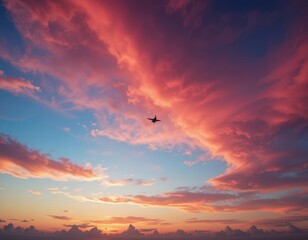 Sunset flight over serene clouds aerial view travel photography vibrant sky peaceful atmosphere