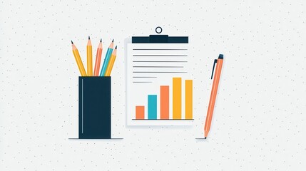 Colorful Office Supplies with Graph Paper and Writing Instruments for Business or Educational Use