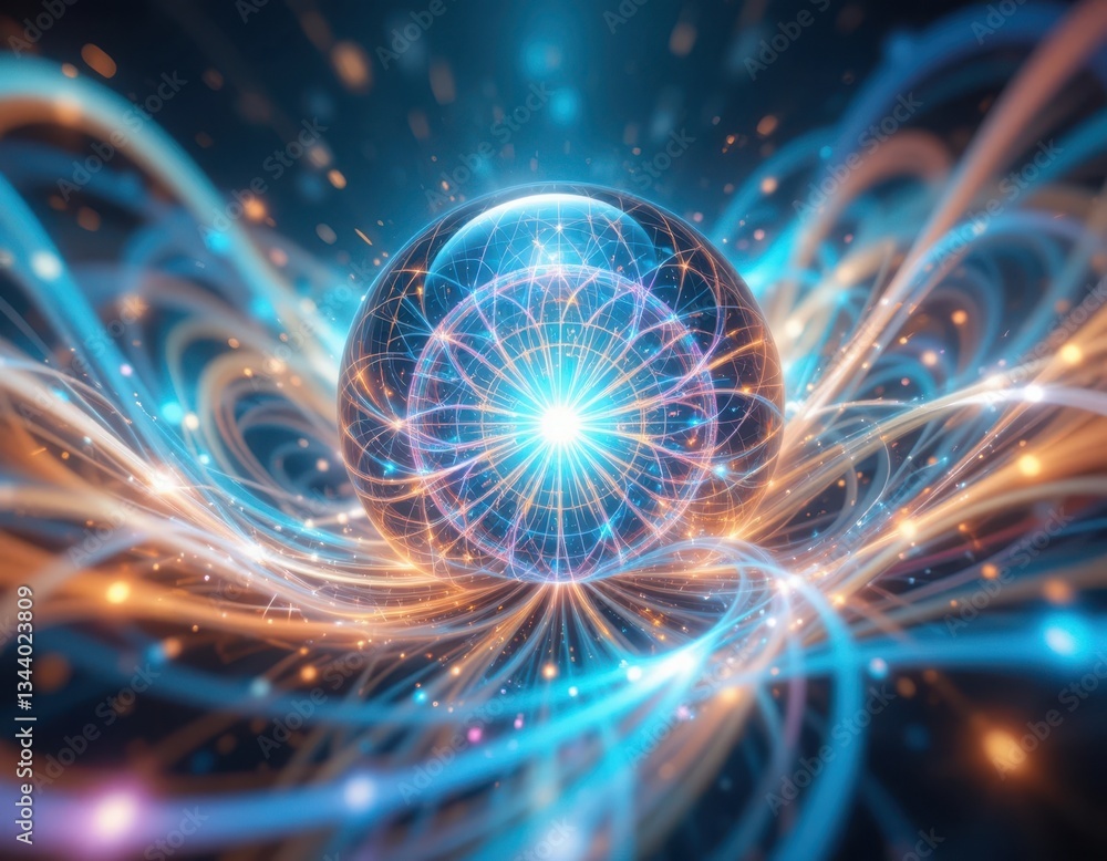 Poster dynamic energy flow visualization abstract science concept digital art colorful environment futurist
