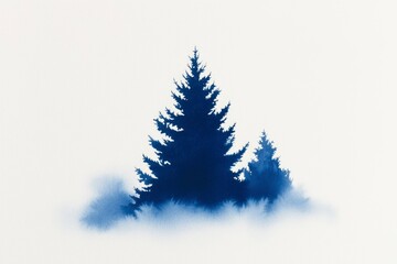 Fototapeta premium Tall conifer trees stand out in nature, against a snowy white background for design