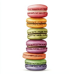 Colorful macarons stacked high, showcasing vibrant hues and delicious textures, perfect for desserts and bakery themes.