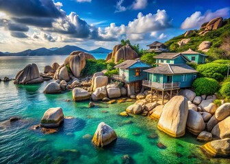 Hainan Island Bungalows: Stunning Coastal Views of Boundary Island's Boulders