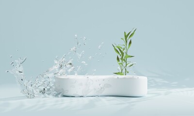 Podium on the water for product presentation. Natural beauty pedestal, relaxation and health, 3d illustration