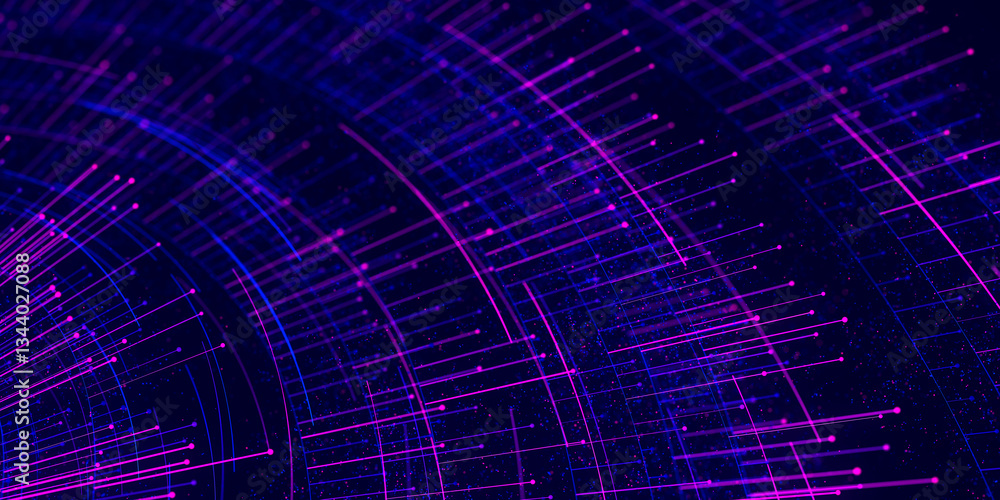 Poster big data complex round graph. quantum computing universe. cyber space of ai technology. futuristic g
