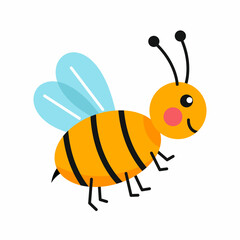 Cute cute bee on white background. Funny illustration on subject of beekeeping.