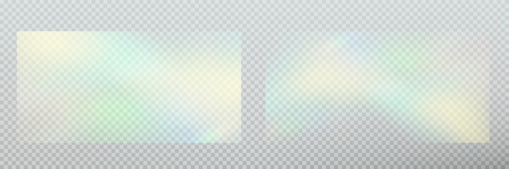 Rainbow light prism effect, transparent background. Hologram reflection, crystal flare leak shadow overlay.