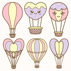colorful pastel Hot Air Balloon clipart set