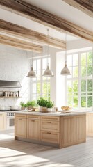 Bright, airy kitchen with large windows