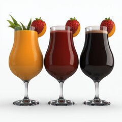 Three Colorful Cocktails with Strawberry and Orange Garnish