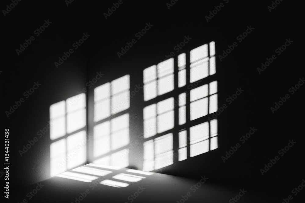 Poster sunlight shadow shining through window on the wall indoors for design element
