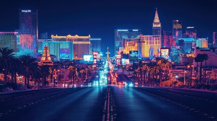 Neon Dreams: A Vibrant Las Vegas Skyline at Nighttime, urban cityscape