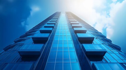 Naklejka premium A tall building with a blue sky in the background