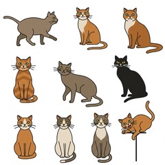 Fototapeta premium Charming Cartoon Cat Illustration Set Featuring Diverse Breeds for Graphic Design and Pet-Themed Projects.