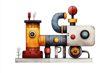 Fototapeta premium Colorful, abstract machine design featuring various shapes and elements, perfect for creative projects and artistic themes.