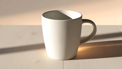 Obraz premium Modern Coffee Cup Mockup 8K White Mug with Dynamic Sun Shadows
