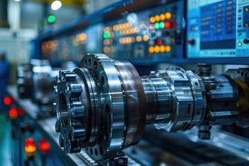Fototapeta premium Industrial Machinery Parts Processing in Manufacturing Facility