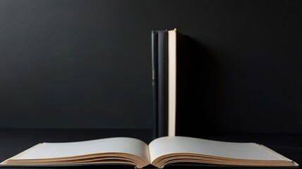 Open blank sheet book with copy space on desk background.
