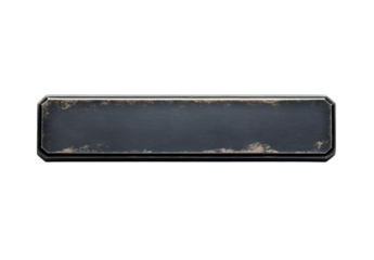 Metal dark grey bar shaped nameplate or name tag isolated on white background