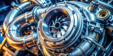 High-Performance Engine Turbocharger Close-Up: Detailed Internal Components of a Powerful Automotive Turbo