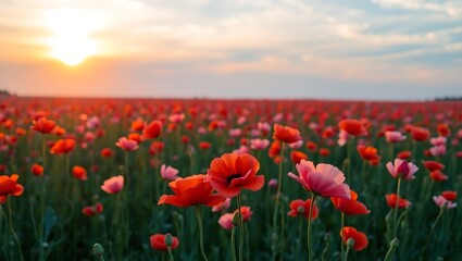 Fototapeta premium Sunset Over a Blooming Poppy Field
