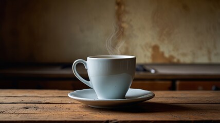 Obraz premium Coffee cup on old kitchen table