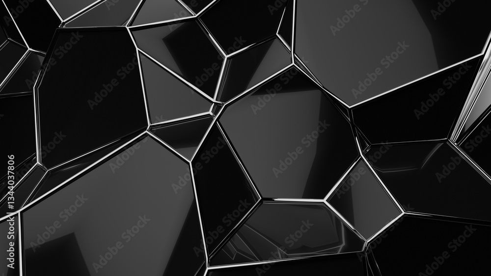 Poster 3d abstract futuristic surface on a black background with a dark abstract diamond. 3d rendering illu
